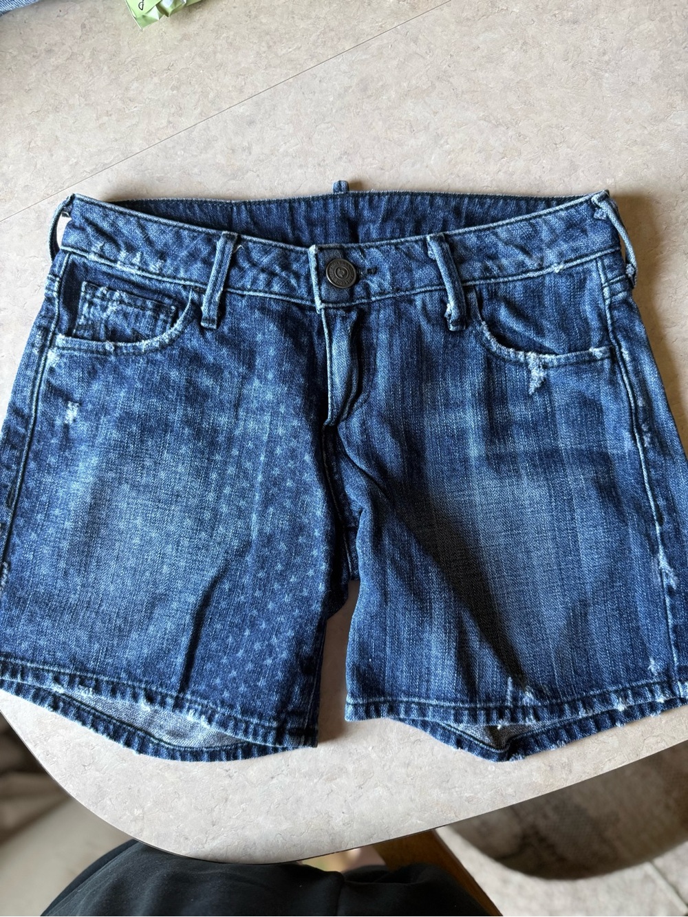 True Religion Dark Blue Distressed Denim Shorts